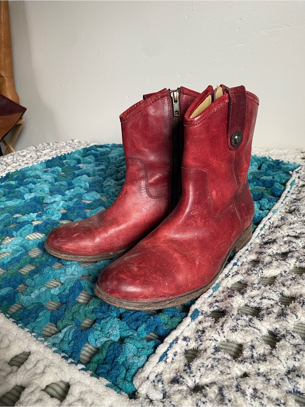 Frye Melissa Button Short Redwood Red Leather Boots 6
